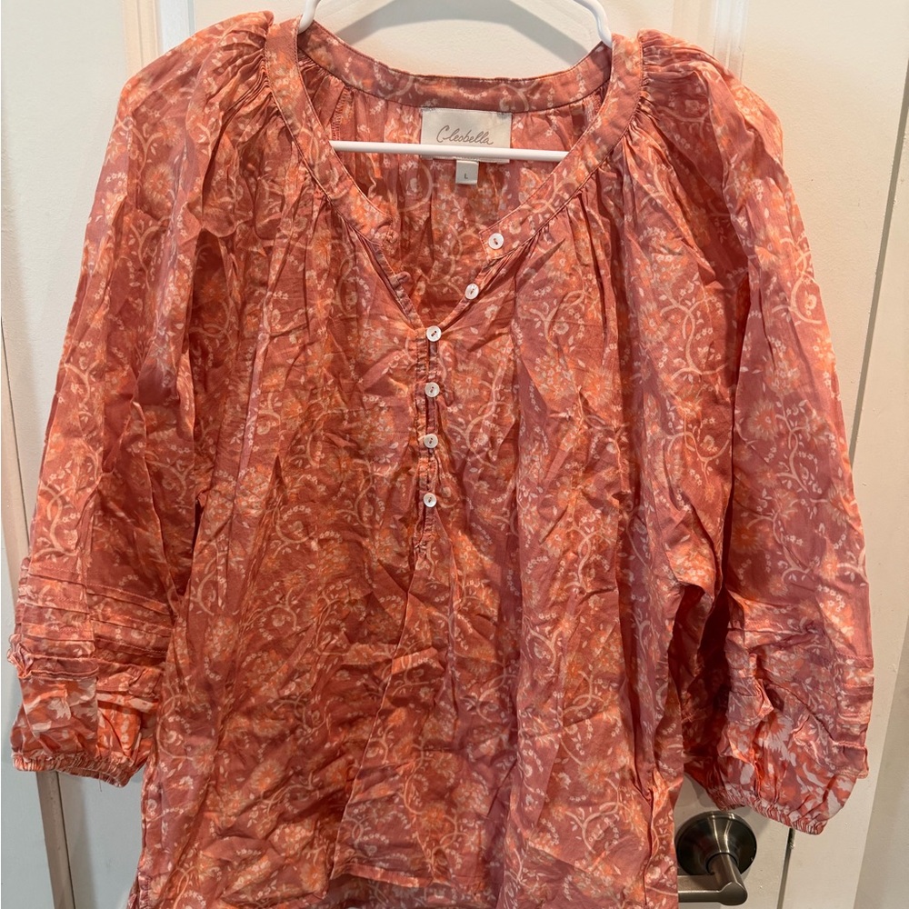 Cleobella Quinn Blouse in a coral/peach floral print Size L - Picture 3 of 7